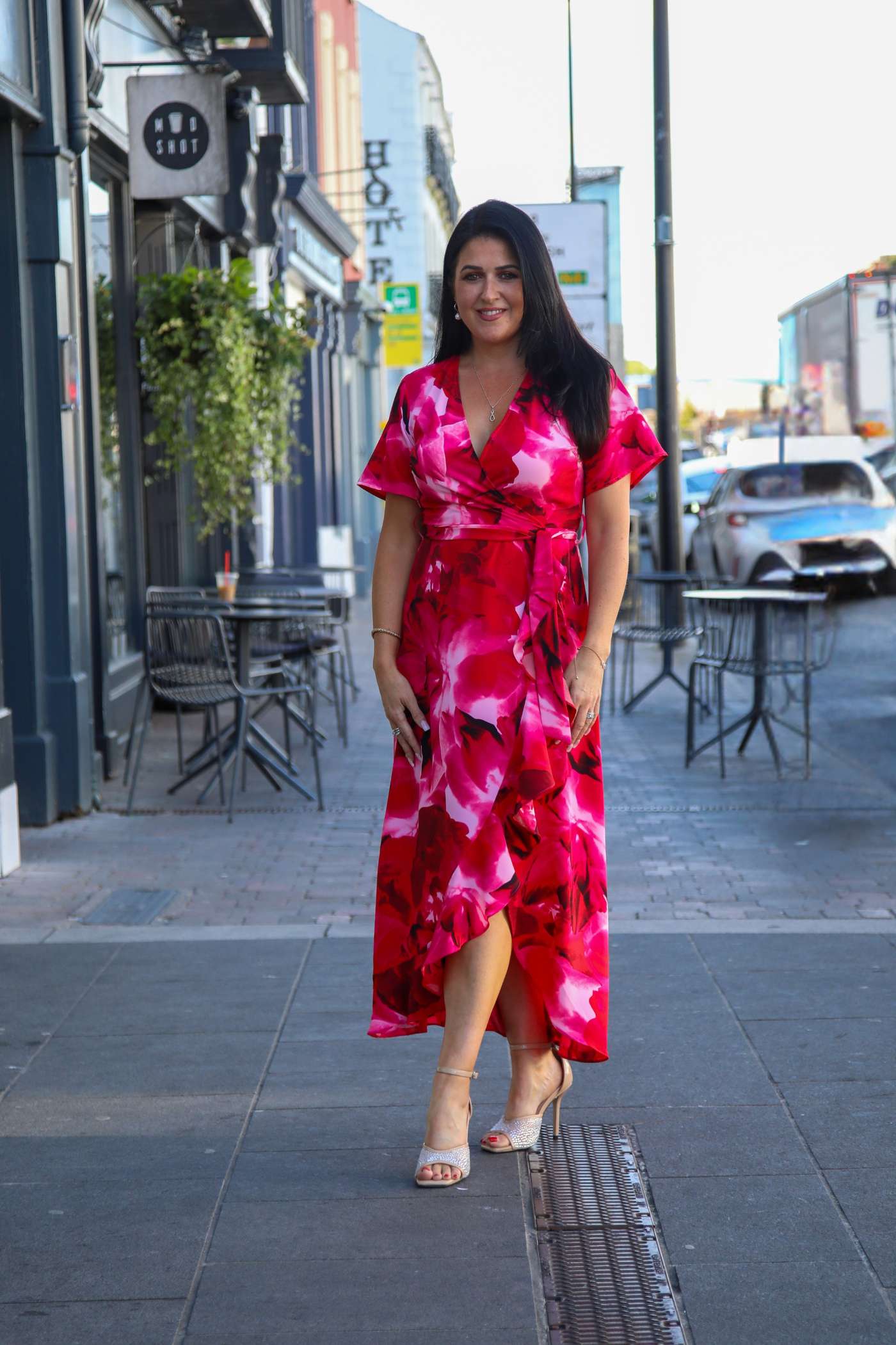 Farrah Pink Floral Frill Detail Maxi Dress