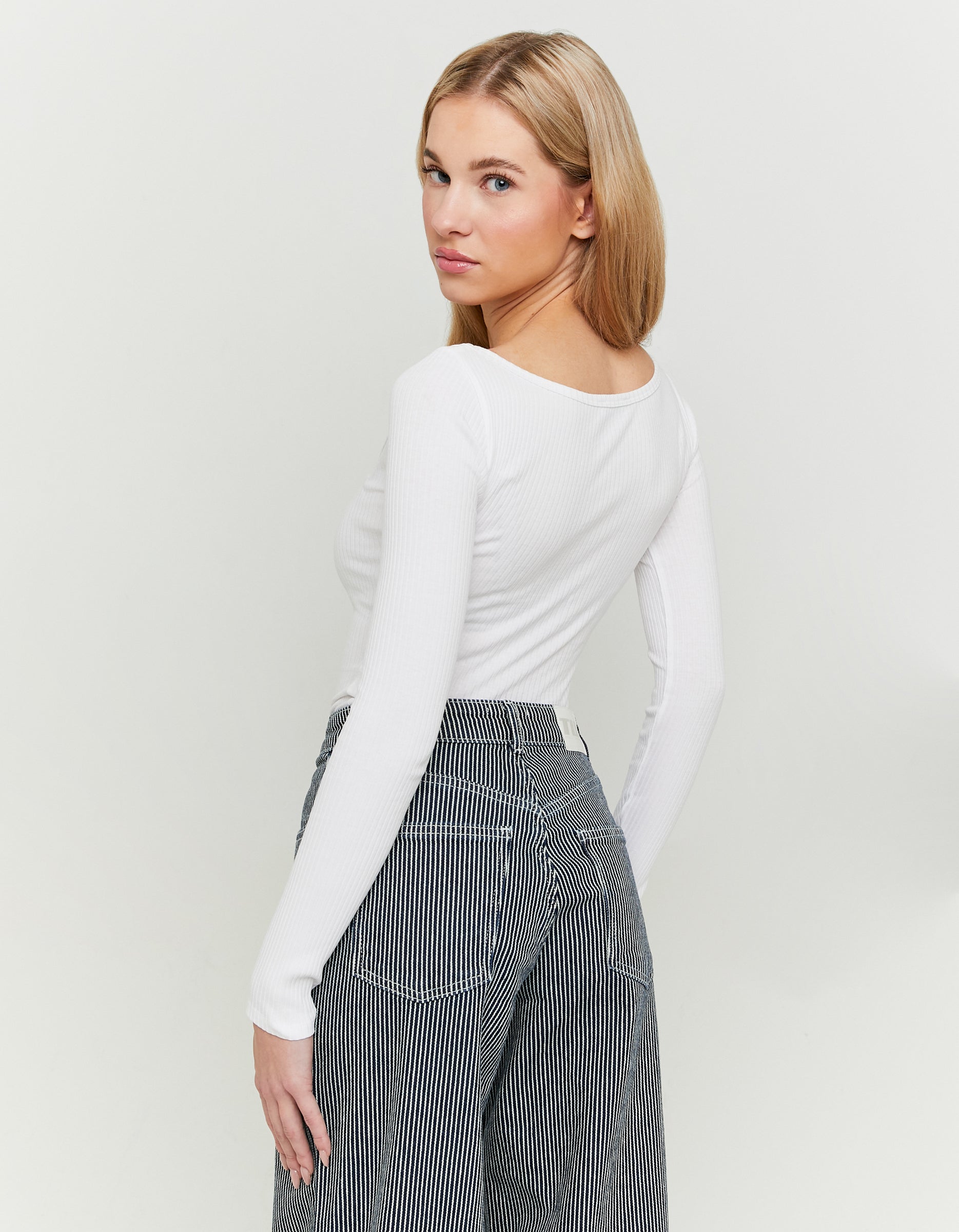 Tally Weijl White Ribbed Basic Bodysuit White detail view