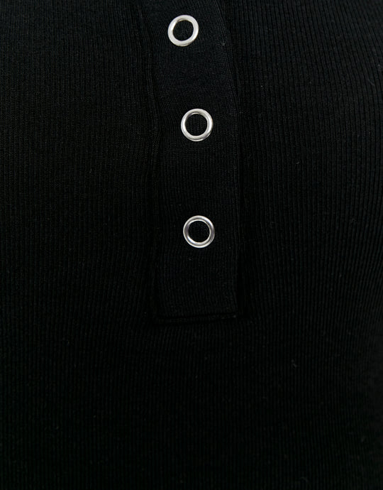 Tally Weijl Black Buttoned Long Sleeve Bodysuit BLACK flat front view