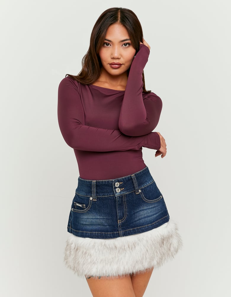 Ladies Basic Burgundy Bodysuit-Model Front View