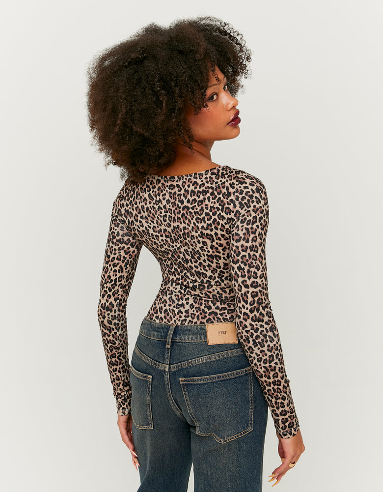 Ladies Leopard Print Bodysuit-Back View