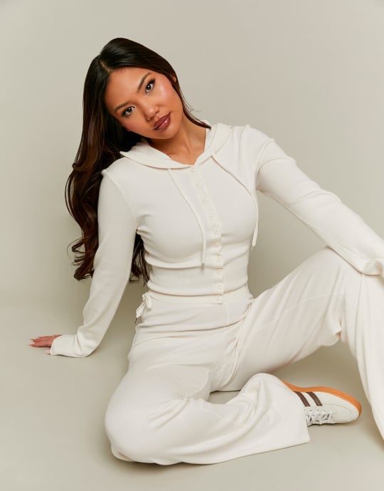 Tally Weijl White Knit Buttoned Cardigan With Hood White front view