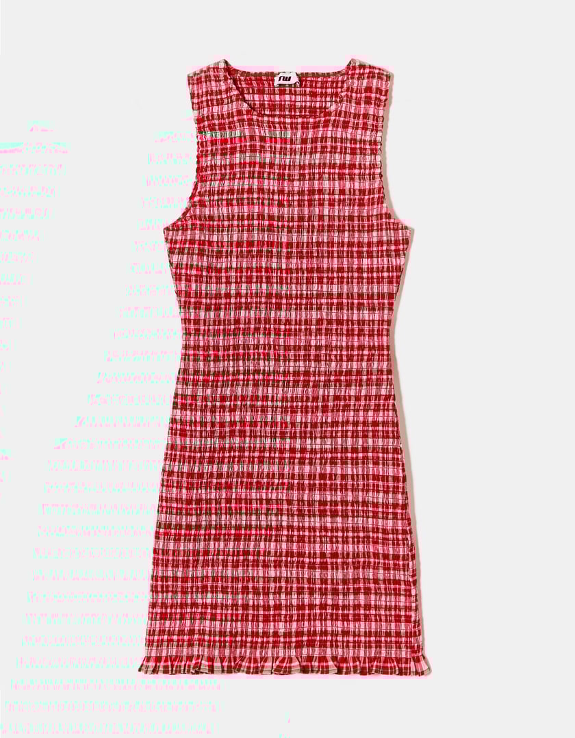 Ladies Red & White Dress With Vichy Print Mini Dress-Ghost Front View