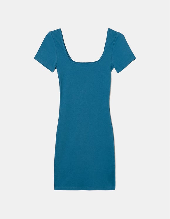 Ladies Figure-Hugging Blue Mini Dress-Ghost Front View
