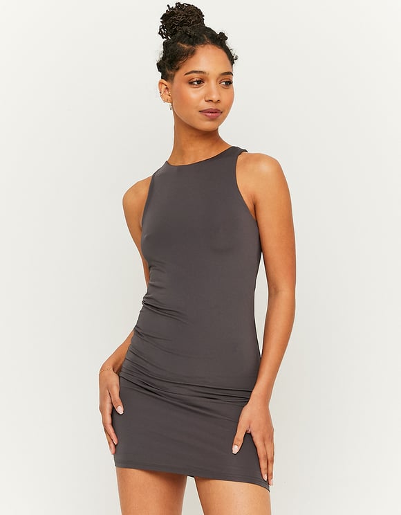 Ladies Basic Grey Mini Dress-Model Front View