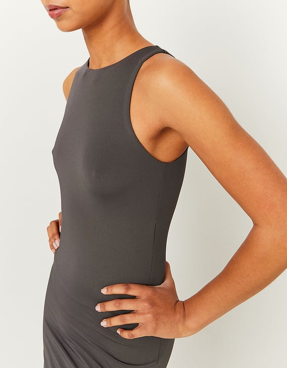 Ladies Basic Grey Mini Dress-Side View