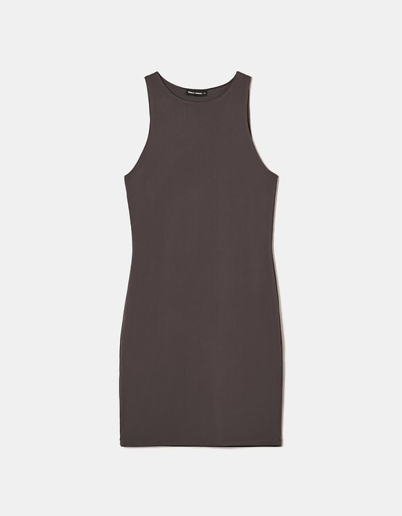 Ladies Basic Grey Mini Dress-Ghost Front View