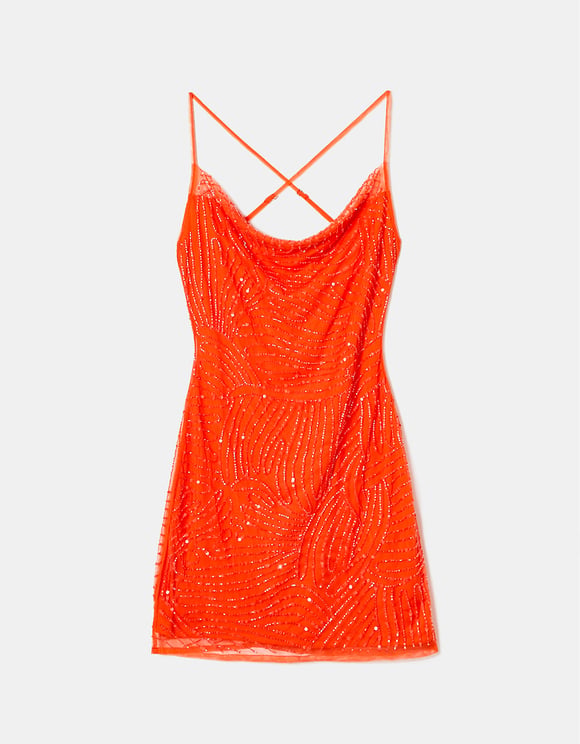 Tally Weijl Orange Mesh Mini Dress Orange side view