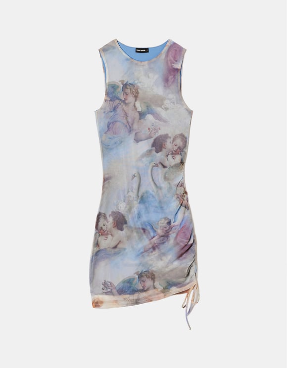 Printed short mesh dress ghost view