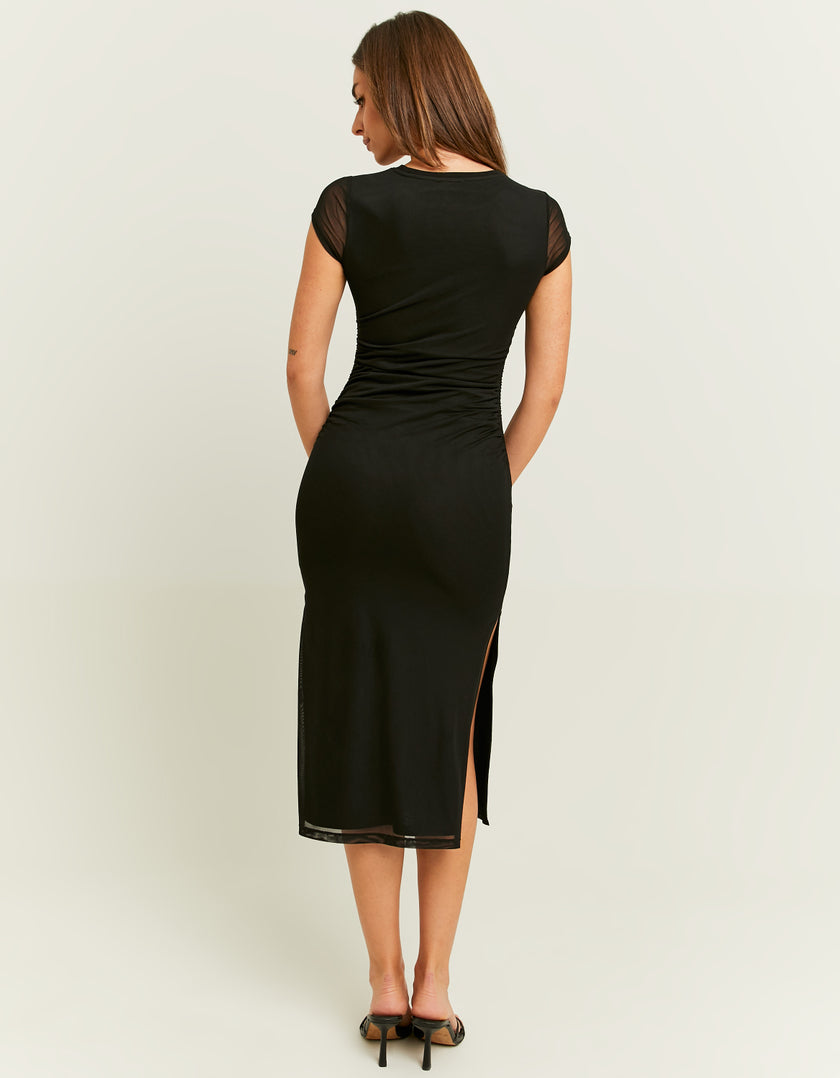 Ladies Black Midi Dress With Strass-Model Back View