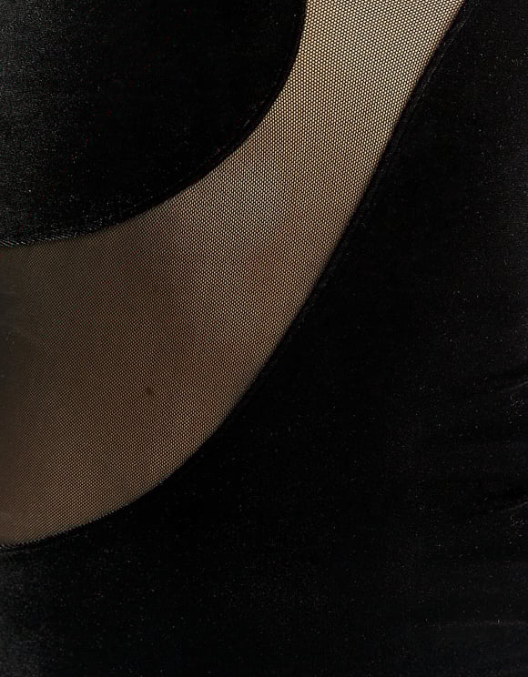 Ladies Mini Dress in Black Velvet-Close Up View