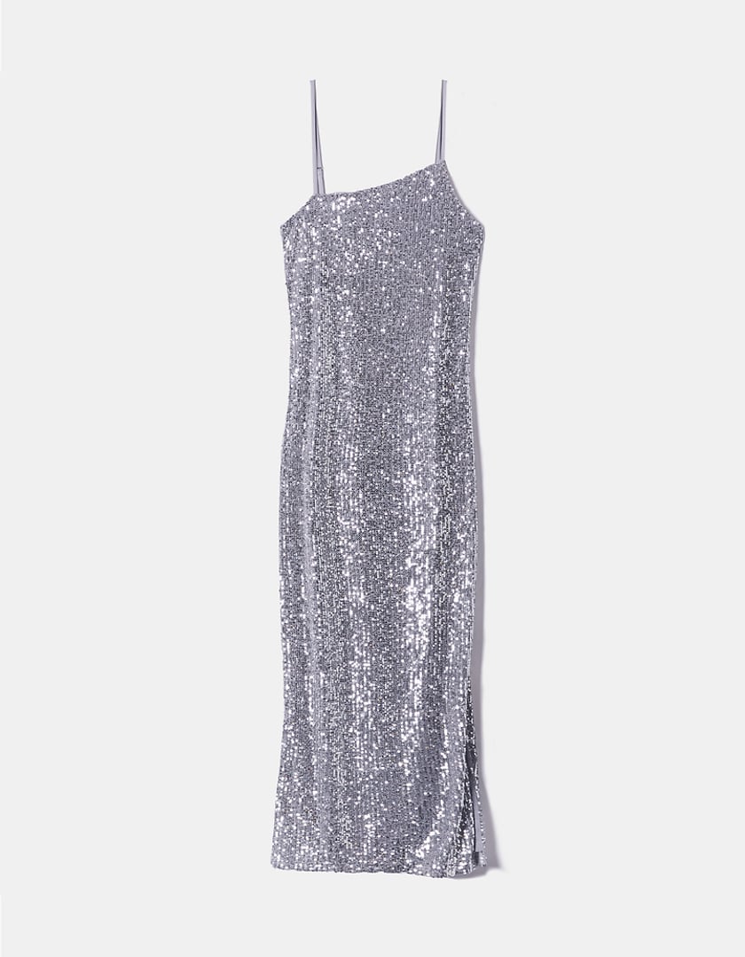 Tally Weijl Silver Sequins Midi Dress With Slit Grey back view