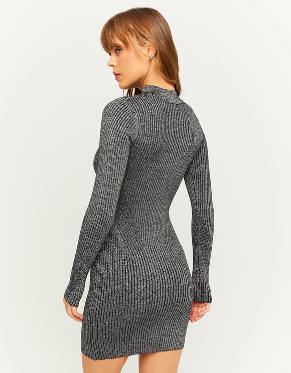 Ladies Black/Grey Knitted Mini Dress-Model Back View