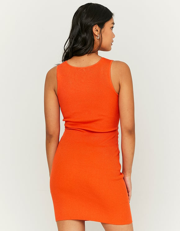 Ladies Cut Out Knitted Orange Mini Dress-Back View