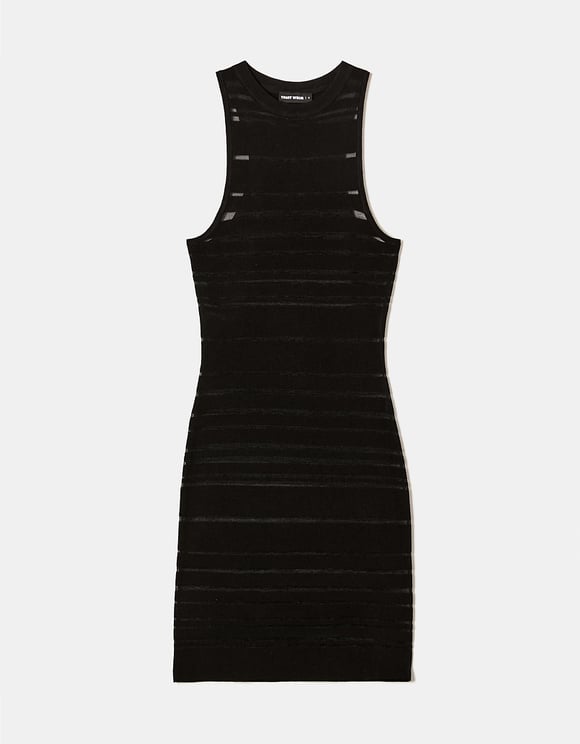 Ladies Figure-Hugging Blcak Mini Dress-Ghost Front View