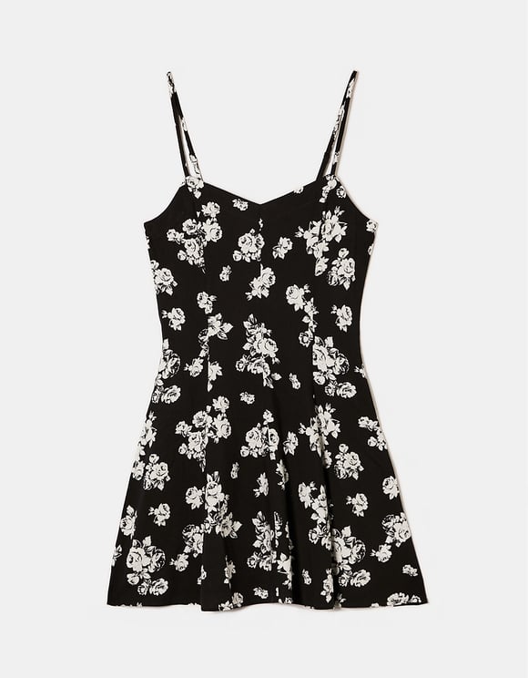 Ladies Floral Black/White Mini Dress-Ghost Front View