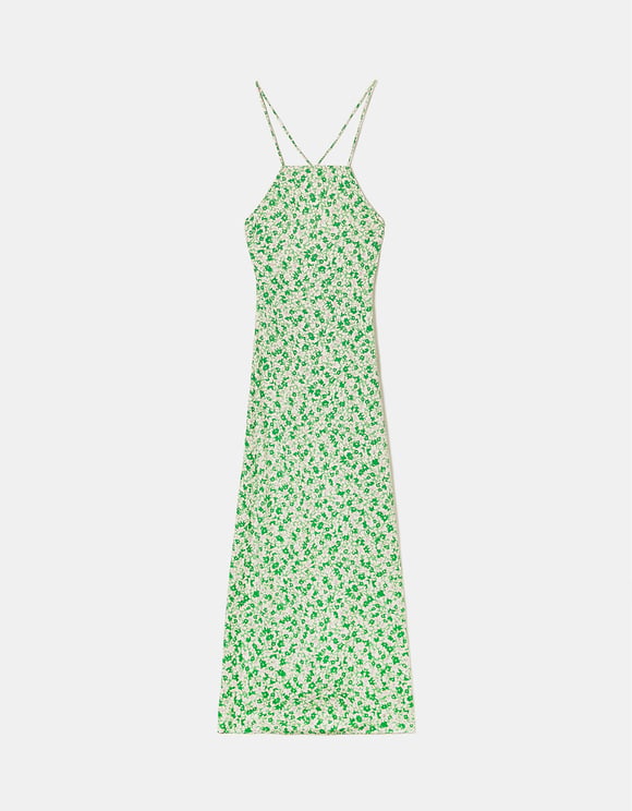 Tally Weijl Light Long Floral Green Maxi Dress Green flat front view