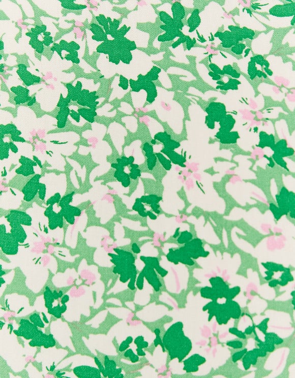 Ladies Light Long Floral Green Dress-Close Up View