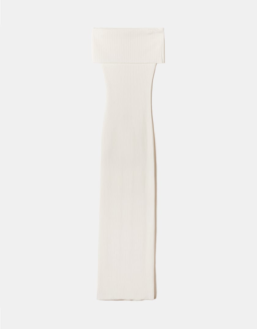 Ladies Knit Dress with Off Shoulder Detail-Front View