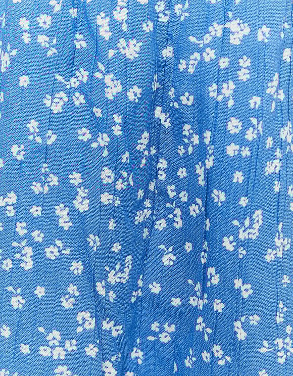 Ladies Blue Strappy Floral Mini Dress-Close Up of Pattern View