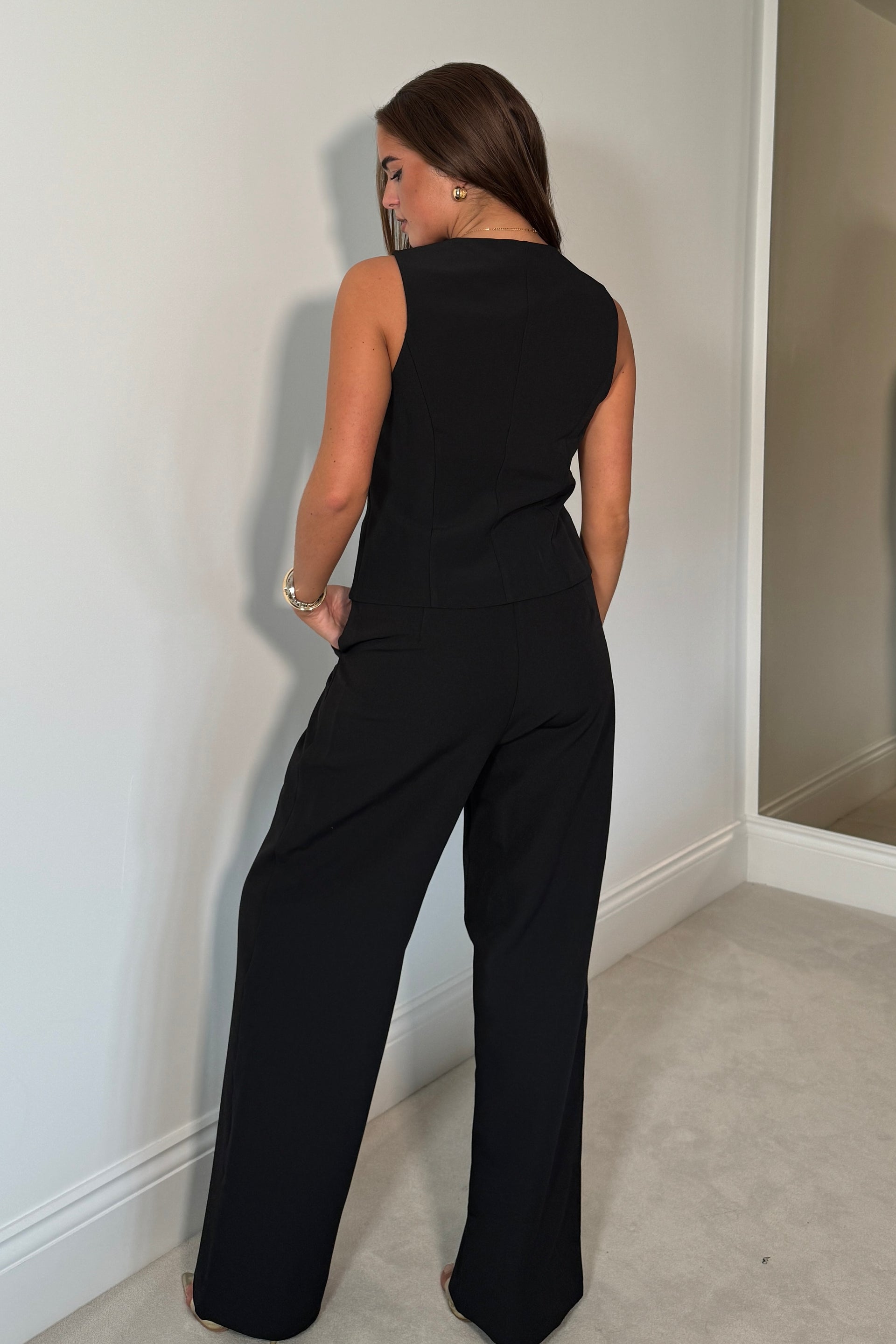 Ladies Jo Pleat Detail Tailored Trouser - Black-Model Back View