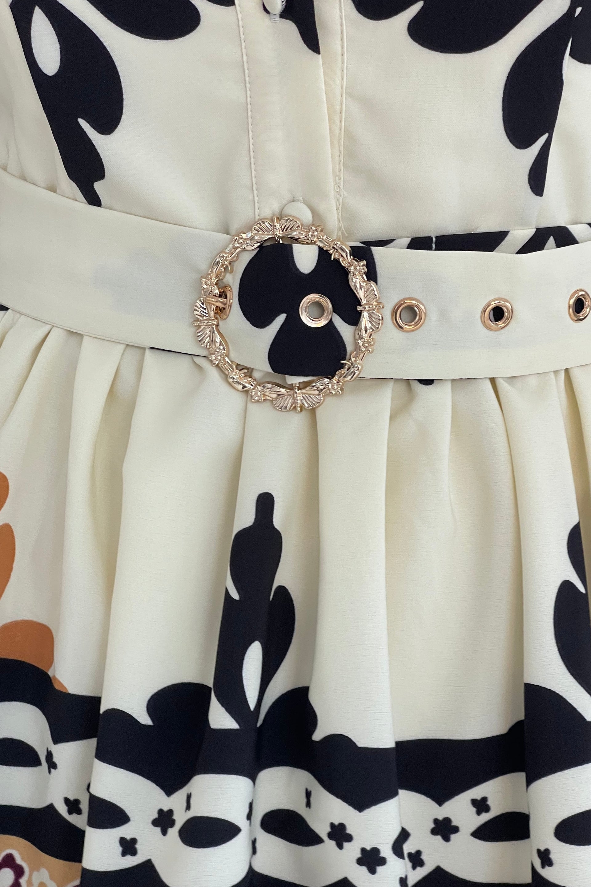 Girl In Mind Holland Border Print Cream Shirt Mini Dress Cream back view