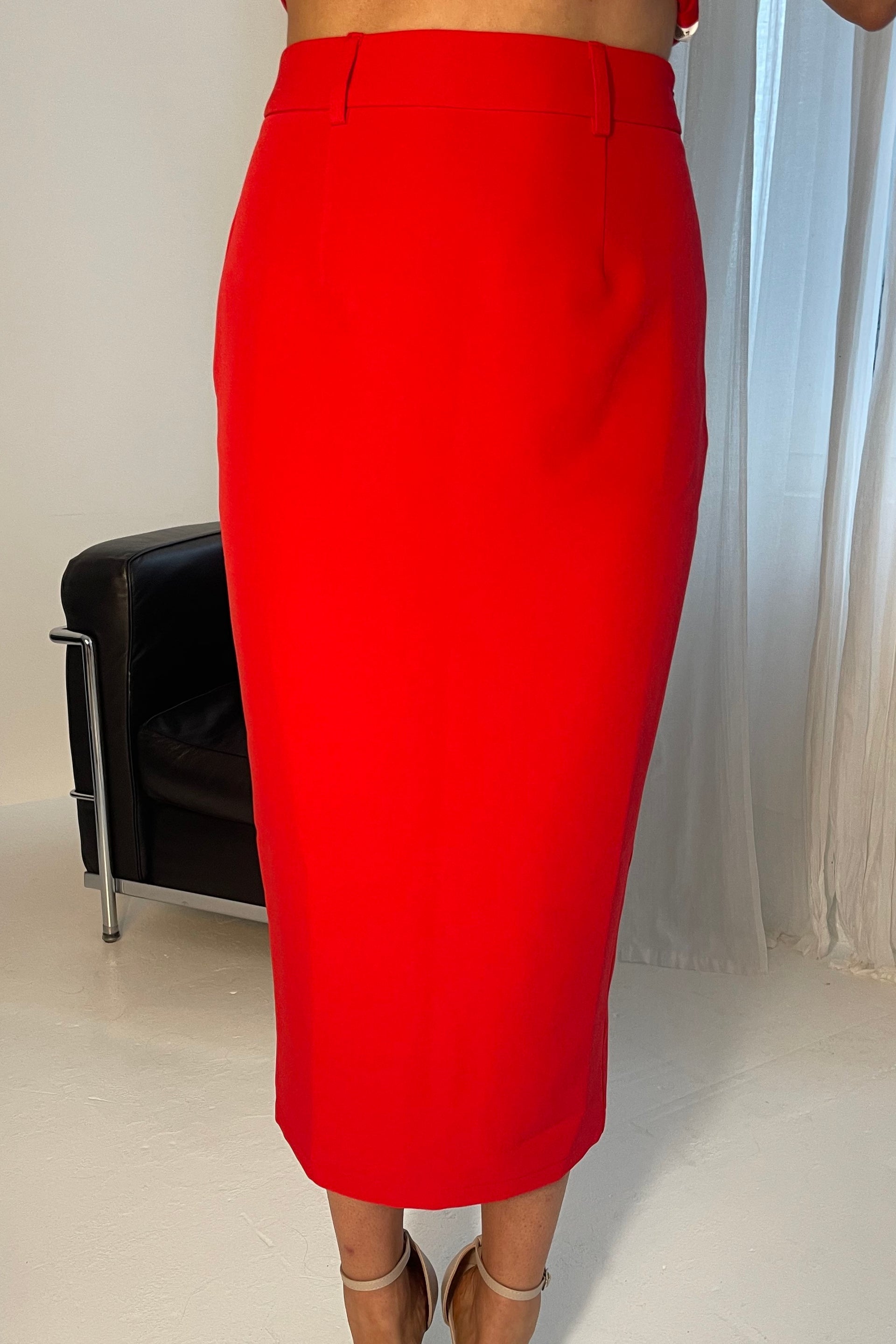 Ladies Vicky Reversible Tailored Red Skirt-Front View