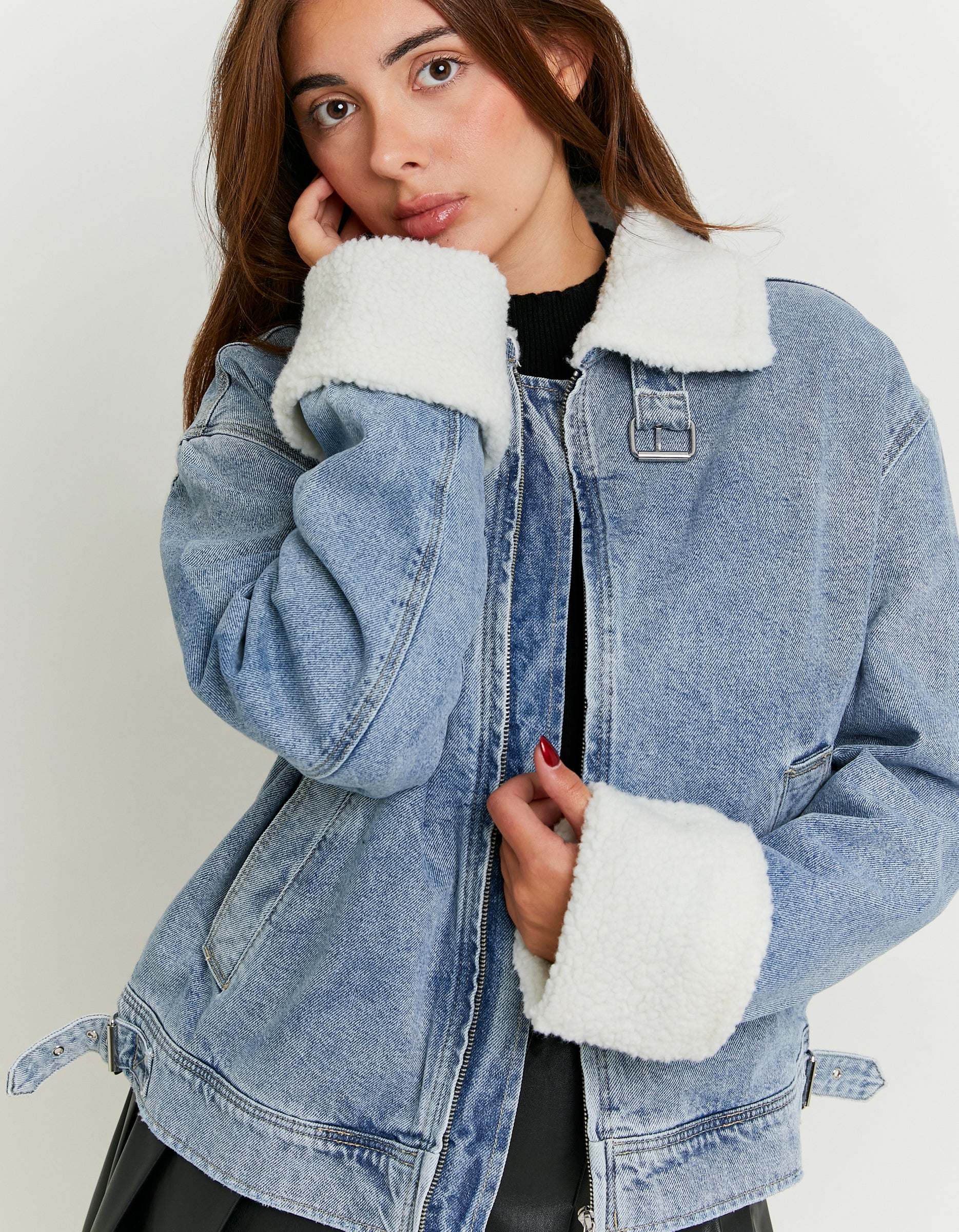 Tally Weijl Denim Jacket With Shearling Details BLUE front view
