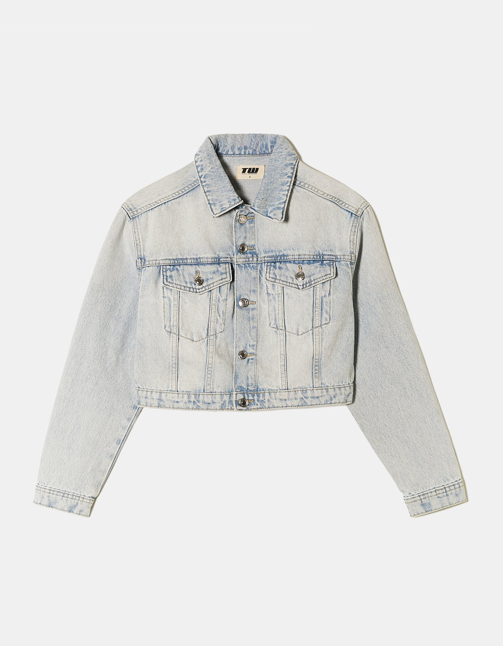 Ladies Blue Short Denim Jacket-Ghost Front View