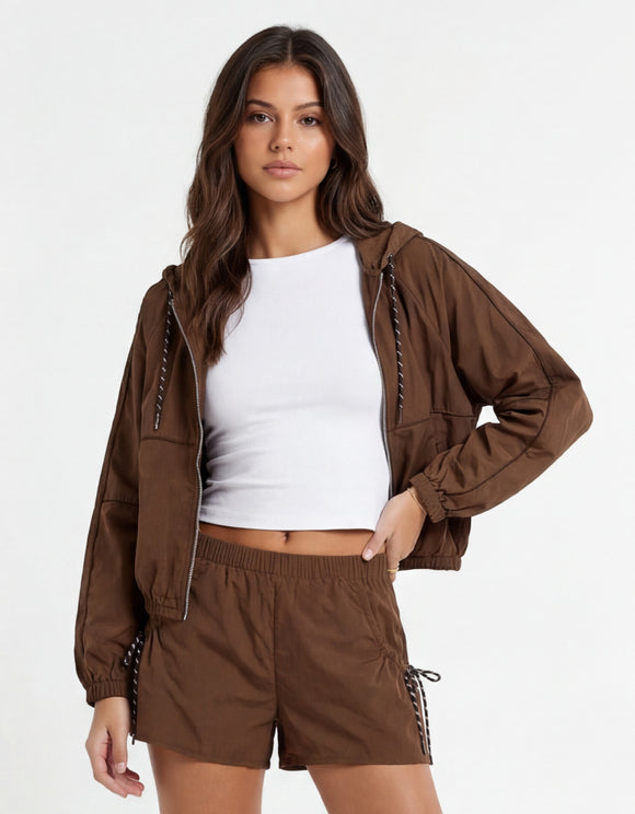 Tally Weijl Brown Loose Fit Zip Up Jacket Brown front view