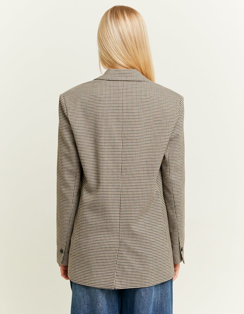 Ladies Checkered Double Breasted Blazer-Model Back View