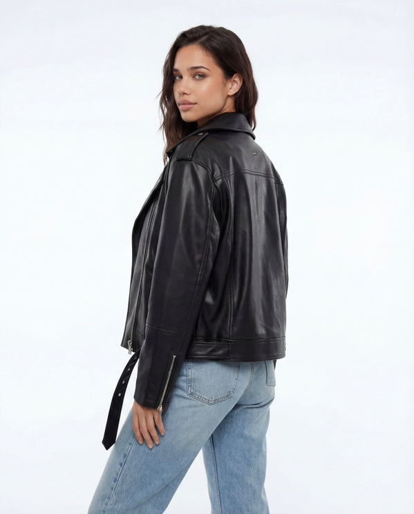 Tally Weijl Black Faux Leather Biker Jacket BLACK detail view