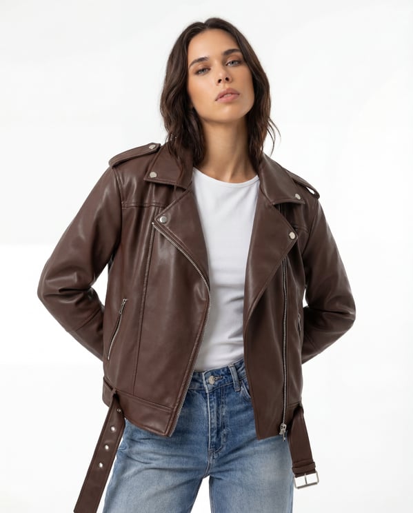 Tally Weijl Brown Faux Leather Biker Jacket BROWN detail view