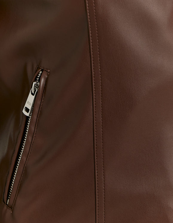 Tally Weijl Brown Faux Leather Biker Jacket BROWN side view