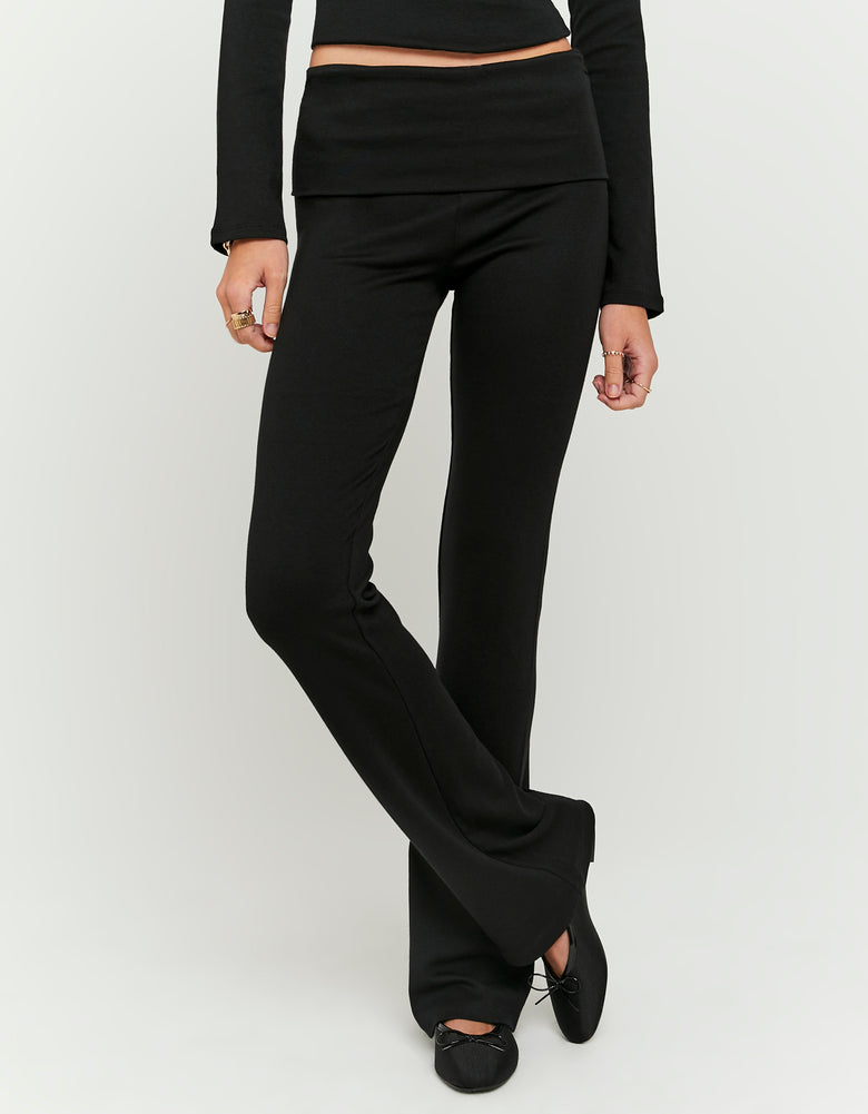 Ladies Basic Black Cotton Trousers-Closer View of the Front