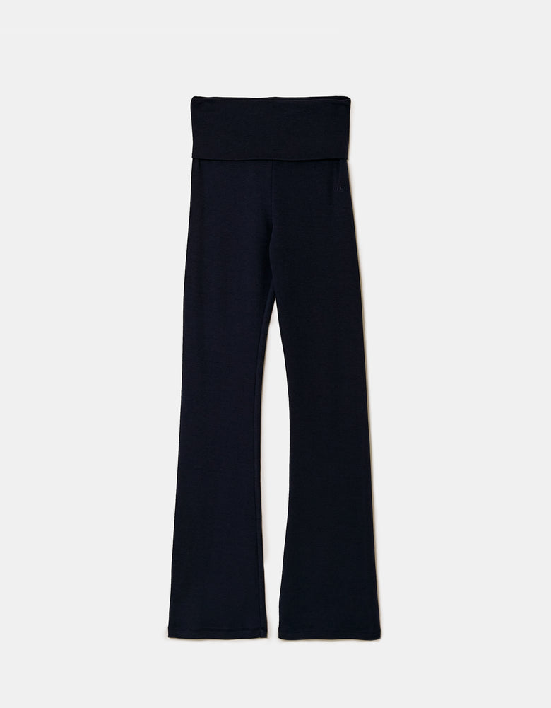 Ladies Basic Blue Cotton Trousers-Ghost Front View