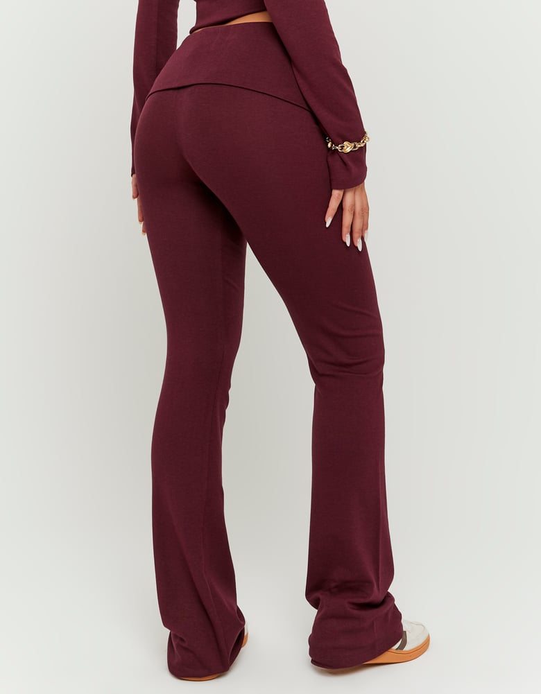 Ladies Basic Burgundy Cotton Trousers-Back View