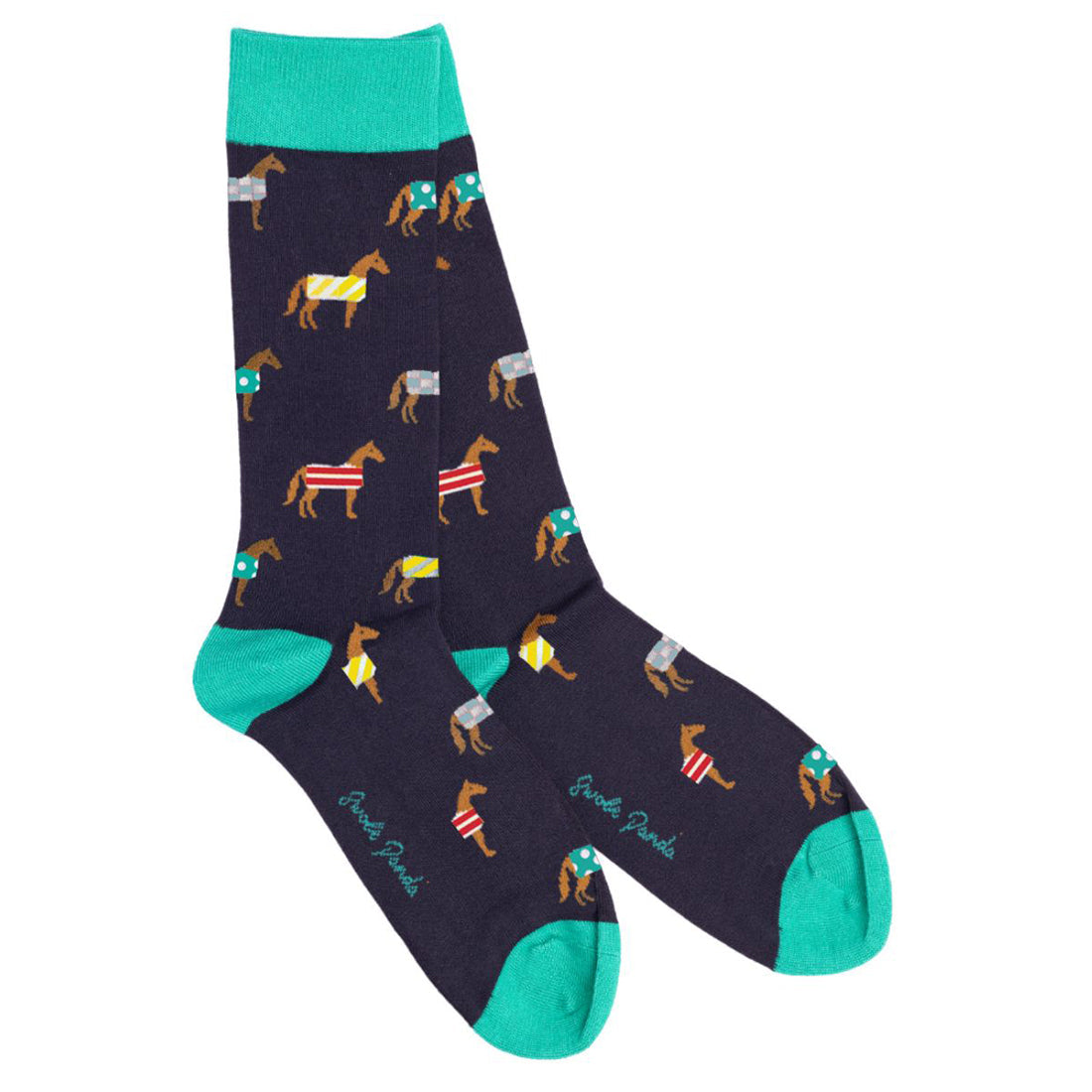 Swole Panda Horse Bamboo Socks Navy front view