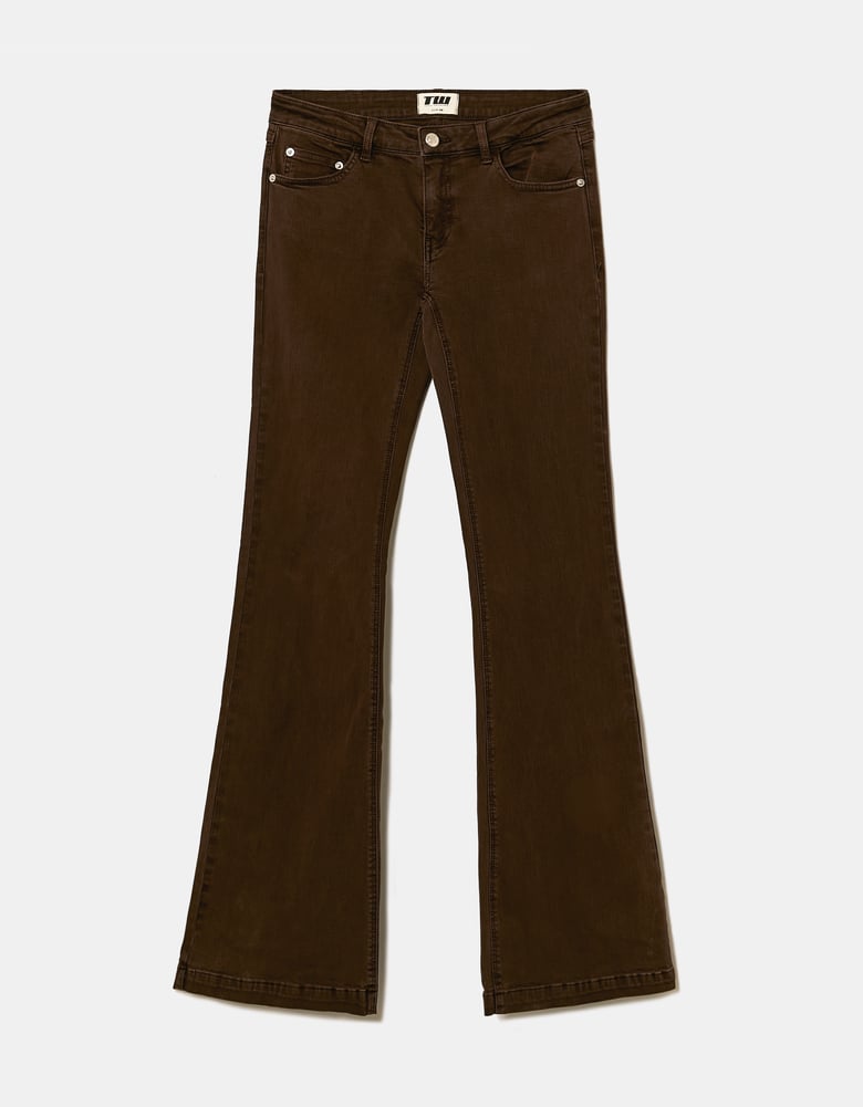 Ladies Brown Low Waist Bootcut Trousers-Ghost Front View