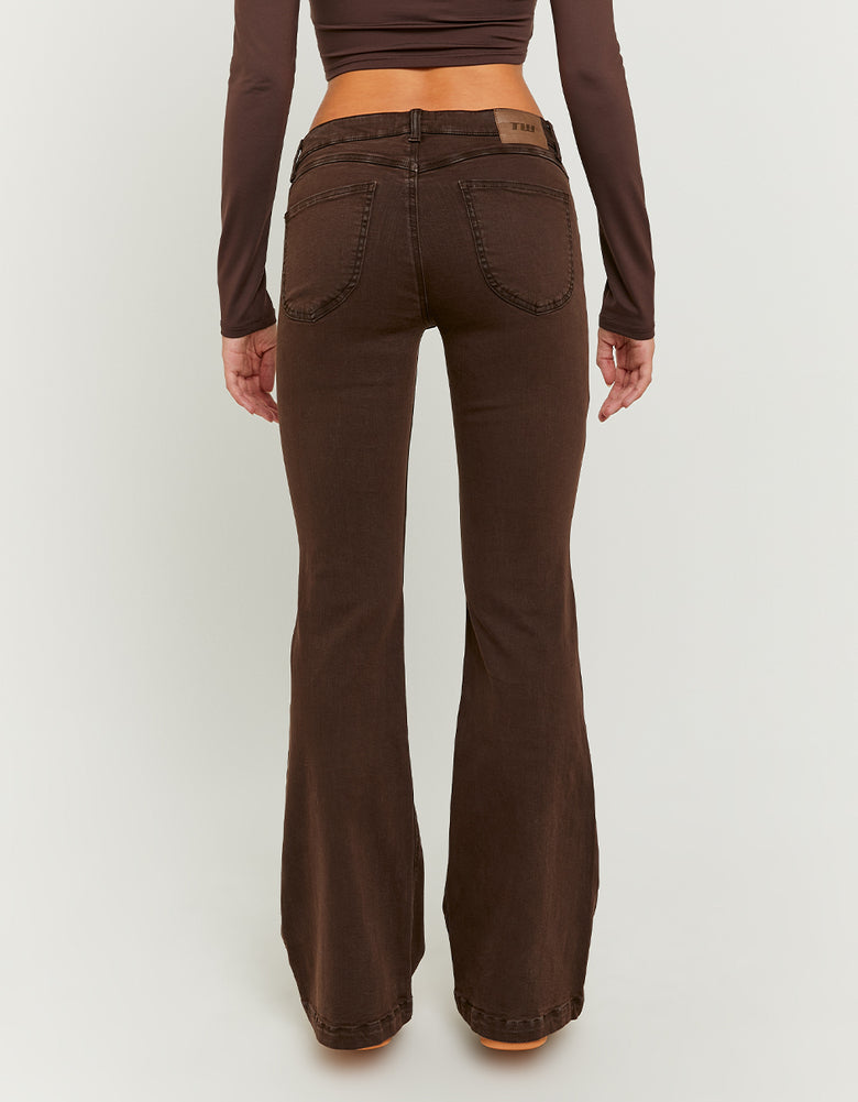 Ladies Brown Low Waist Bootcut Trousers-Full Back View of Trousers