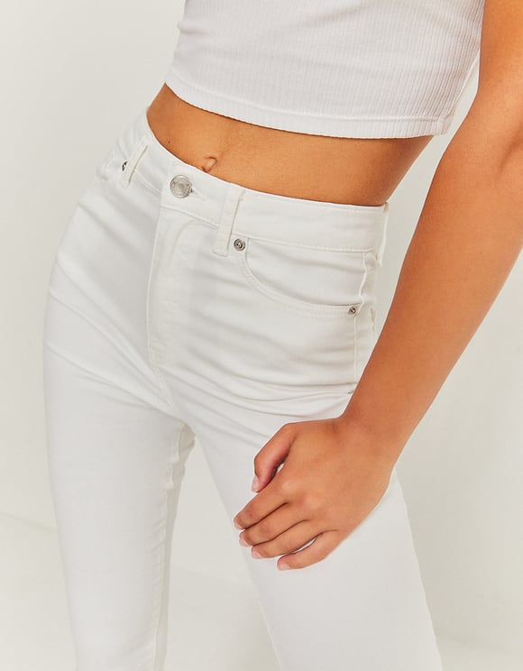 Ladies High Waisted White Skinny Pants-Waist View