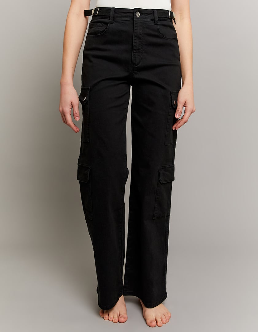 Tally Weijl Black High Waist Wide Leg Trousers BLACK front view