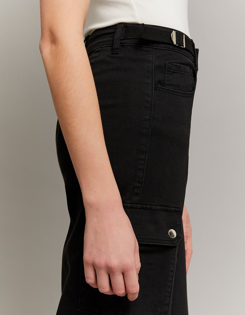 Ladies Black High Waist Wide Leg Trousers-Side View