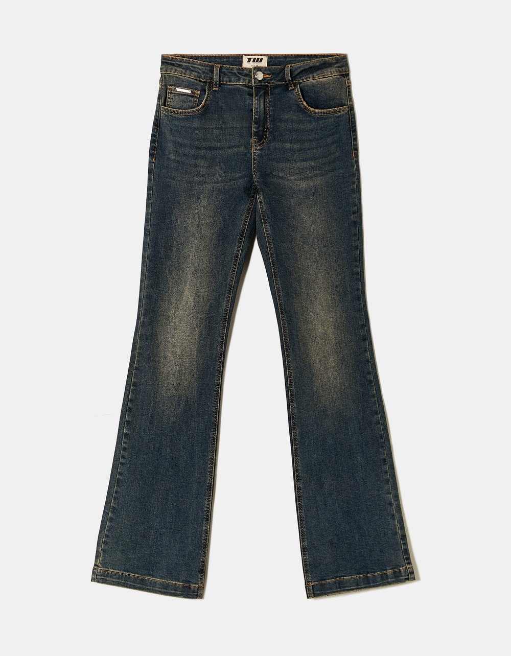 Mid Waist Bootcut Jeans - Blue-Ghost Front View