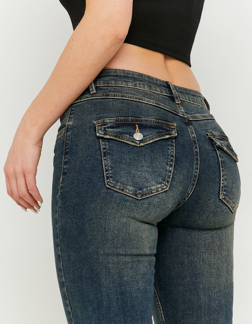 Mid Waist Bootcut Jeans - Blue