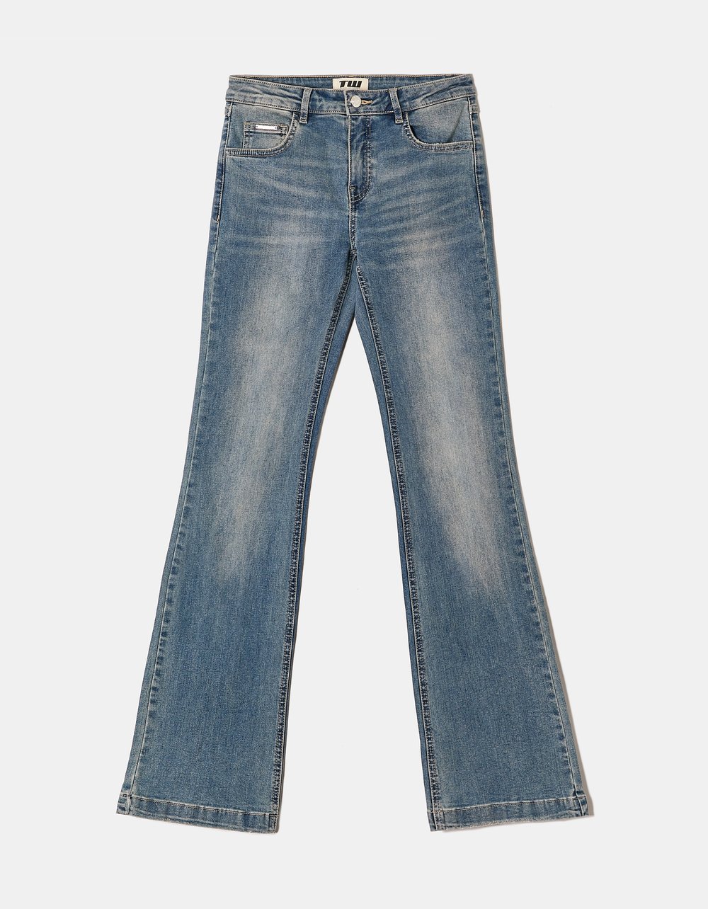 Ladies Blue Bootcut Mid Waist Jeans-Ghost Front View