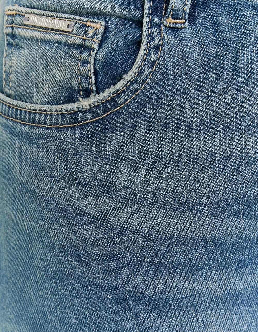 Ladies Blue Bootcut Mid Waist Jeans-Close Up View
