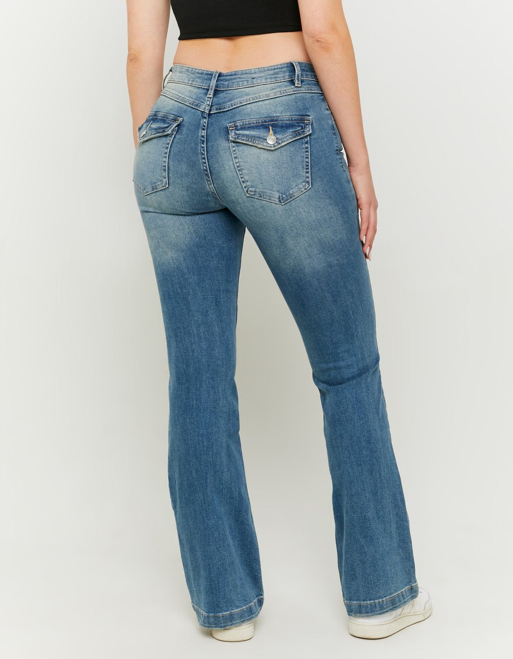 Ladies Blue Bootcut Mid Waist Jeans-Full Back View