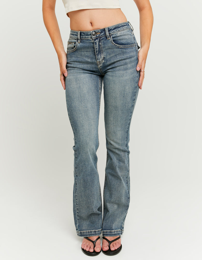 Ladies Bootcut Mid Waist Blue Jeans-Closer View of the Front