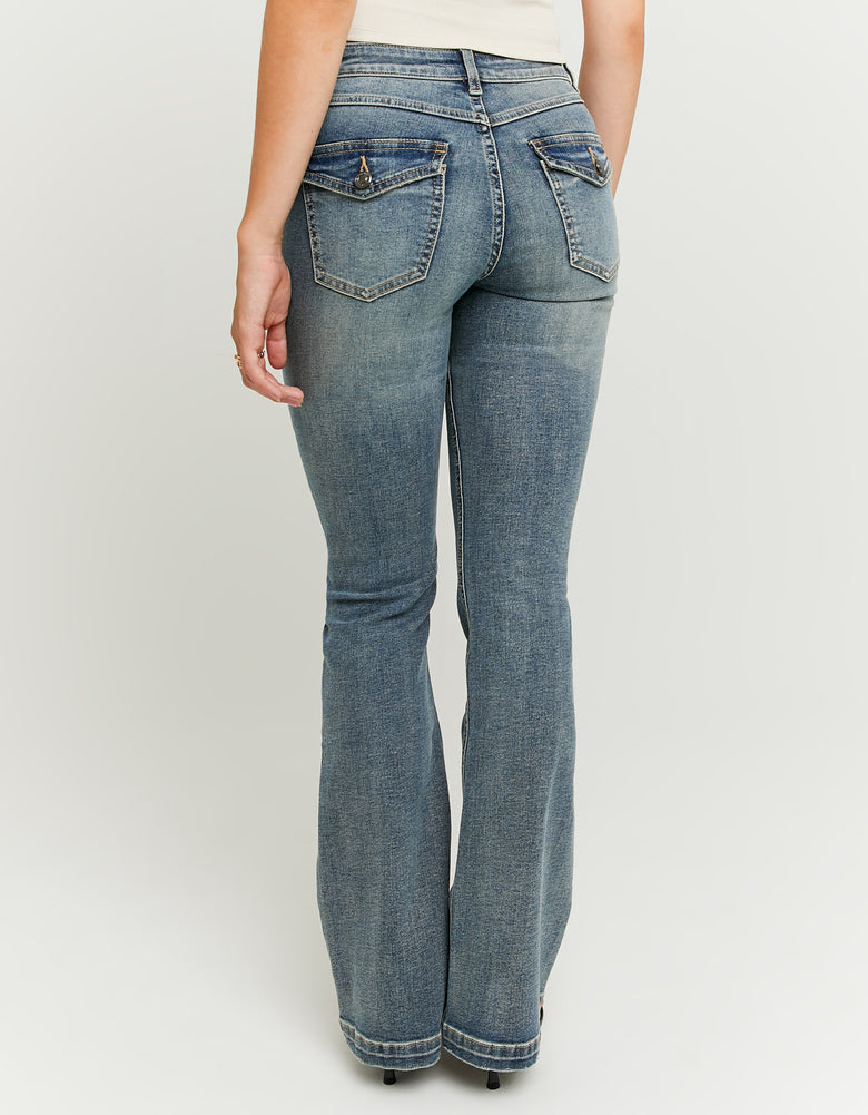 Ladies Bootcut Mid Waist Blue Jeans-Model Back View